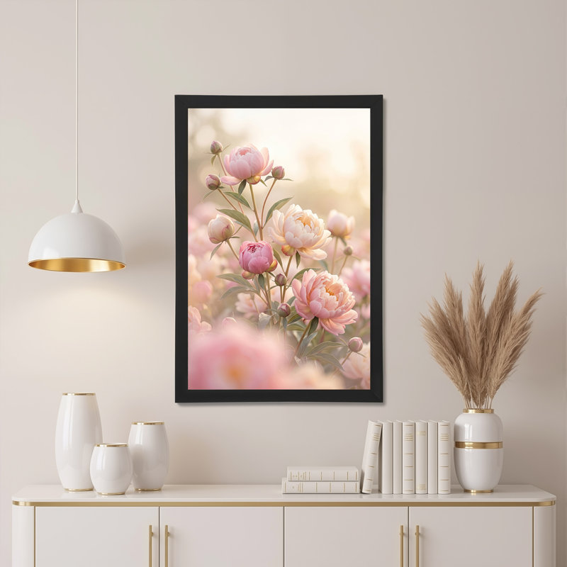 Art mural sur toile rose avec pivoines roses, H 18 po x l 12 po