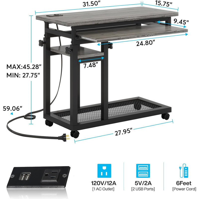 28" Industrial Side Table with Metal Frame