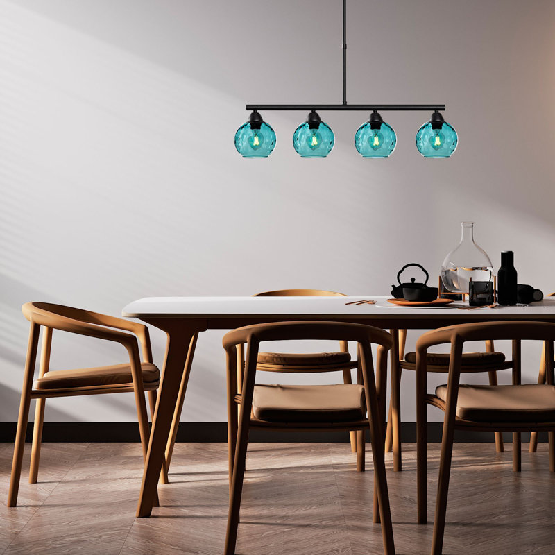 Elegant Metal Chandelier, Blue & Black Finish, 31.5 x 5.9 x 31.5 Inches | 4 x E27 Socket (Max 40W), Glass Cap, IP20 Rated | Stylish Lighting for Living Room, Dining Room & Entryway Decor, Bulb Not Included