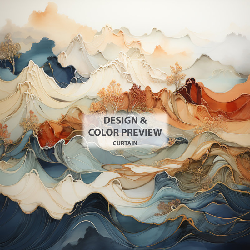 Rideau abstrait occultant abstrait orange et bleu River III, L 52 po x L 95 po