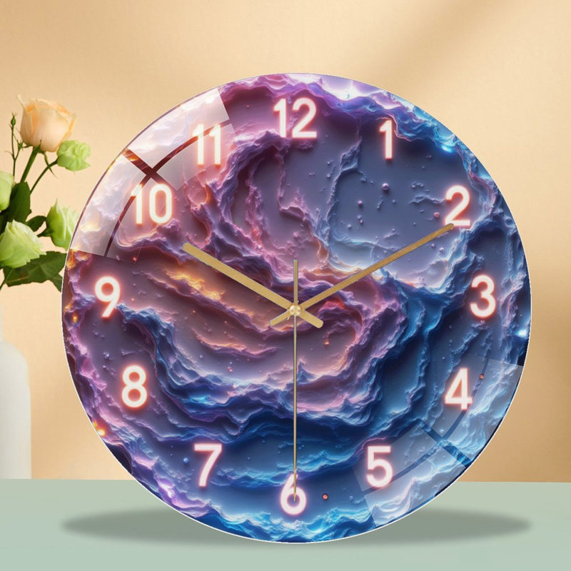 Horloge murale silencieuse en verre trempé de 30 cm, style « Galaxie », sans tic-tac, fonctionne avec des piles AA (non incluses), décoration artistique pour la maison