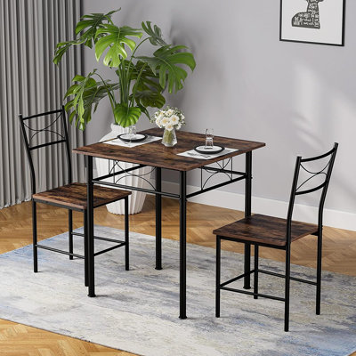 Ensemble de table de salle à manger 3 pièces pour petits espaces Table Table carrée en fer avec 2 chaises pour le mobilier de salle à manger