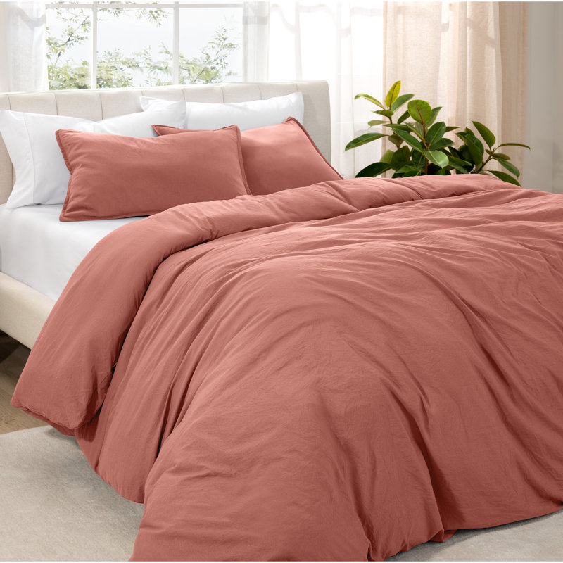 Sandwashed Duvet Cover Set, Double, Dusty Rose