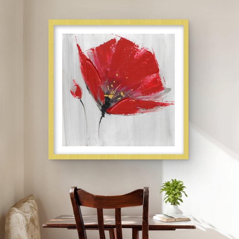 Two Red Flowers on Gray Background | Framed Botanical Print
