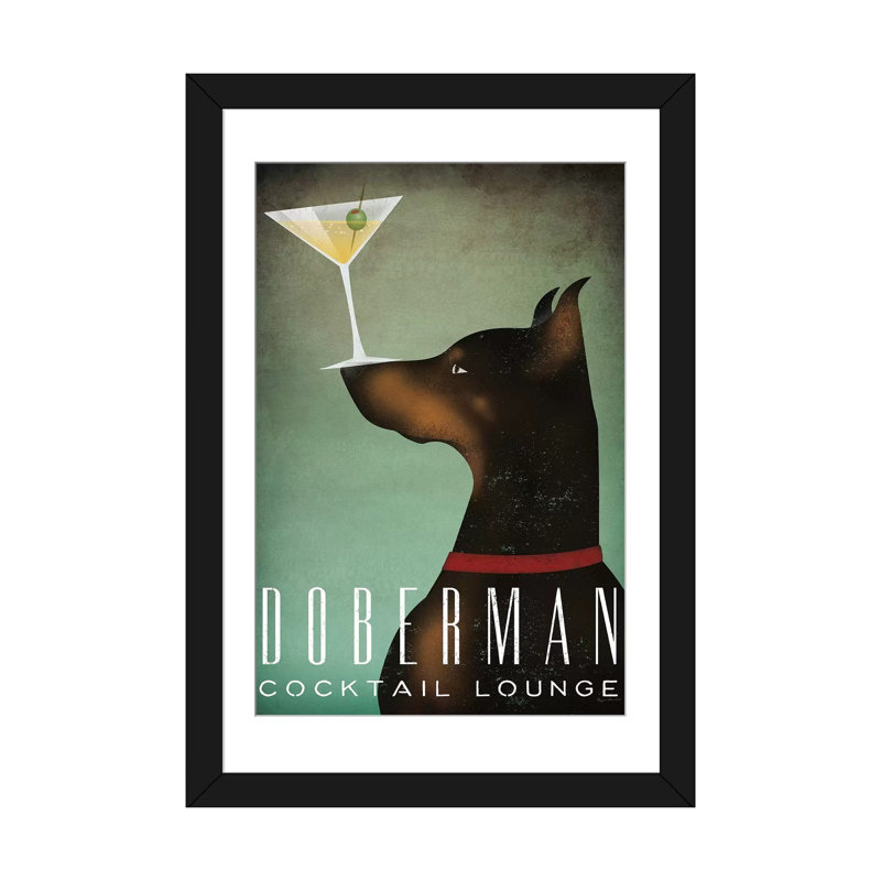 « doberman cocktail hall », reproduction d’impression sur toile tendue, H 32 po x l 24 po x P 1 po, Papier d'art encadré noir