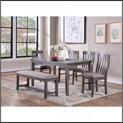 Dining Room Furniture Simple 6Pc Set Dining Table 4X Side Chairs And A Bench Solid Wood And Veneers