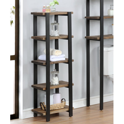 Rundell 48" Tall Metal and Solid Wood Storage Floor Shelf with Nylon Floor Levelers & Durable Lacquer Finish in Natural Solid Wood Look, Perfect for Rustic Industrial