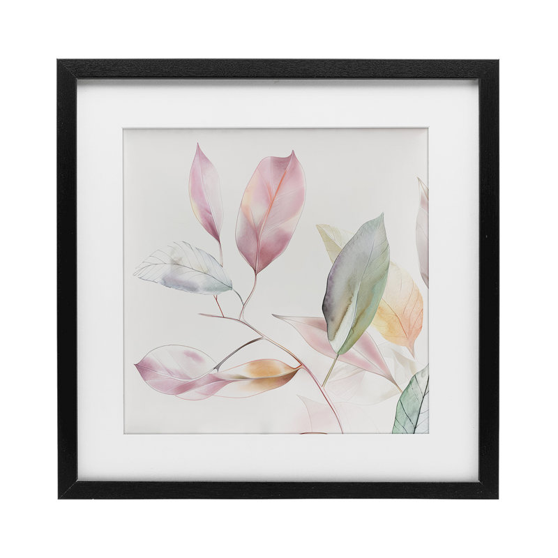 «Pastel Light Leaves», reproduction encadrée sous verre, design par Raymond Powers, H 13 po x l 13 po, Cadre noir minuit