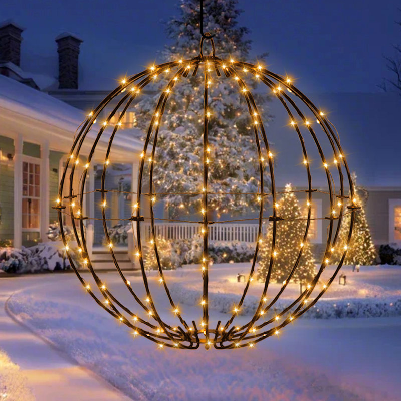 140 Led Christmas Ball Lights, Hanging Sphere, 8 Modes, Battery Operated, Waterproof Outdoor Decor, 20" H x 20" W x 1" D