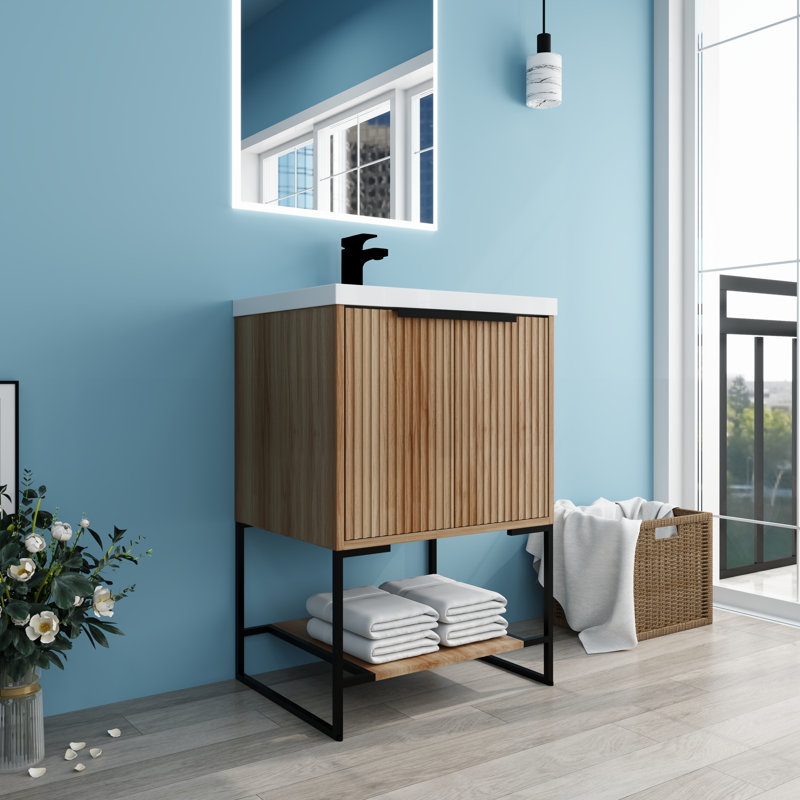 Ensemble de meuble-lavabo simple 24 po Dejana, Brun pâle, Noir mat