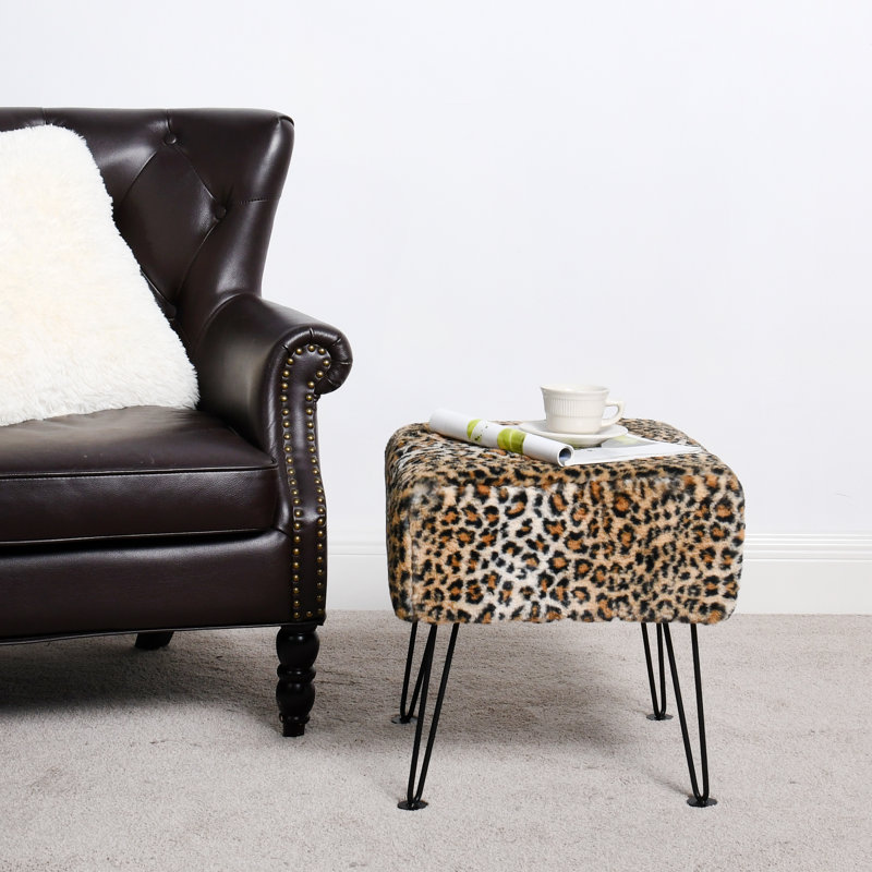 Upholstered Ottoman, Brown Faux Fur