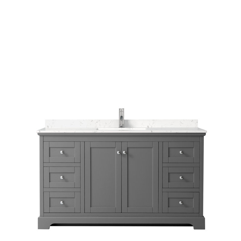 Ensemble de meuble-lavabo simple 60 po Avery, Marbre de culture de Carrare, Gris foncé, Chrome poli