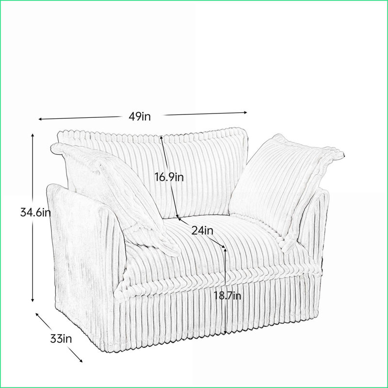 Canapé simple à assise profonde pour salon avec housse amovible Sofas & amp; 3 coussins | Chameau | Velours côtelé