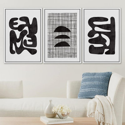Color Blocks " Black White Geometric Polygon Patterns Abstract Shapes Neutral Modern Art Decor Contemporary " 3 - Pieces