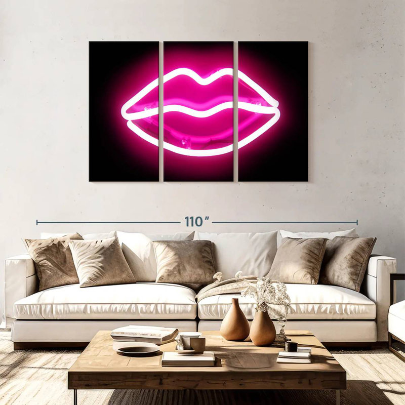 Shuttleworth Neon Lips Pink On Black, 48" H x 74" W