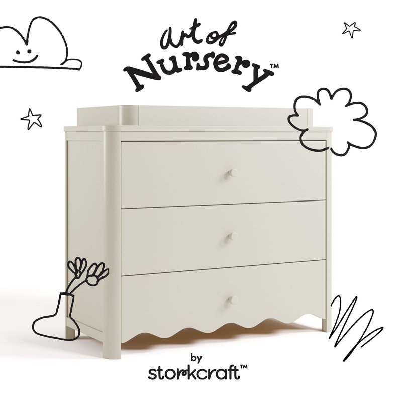 Casablanca 3 Drawer Chest With Removable Changing Table Topper, Frosted Oat
