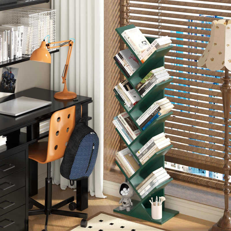 10 Tier Tree Book Shelf, Floor Standing Wood Bookshelf for Narrow Space, Storage Organizer Bookshelves for Books/CDs/Magazine, Bookcase with Shelves for Home Office, Living Room