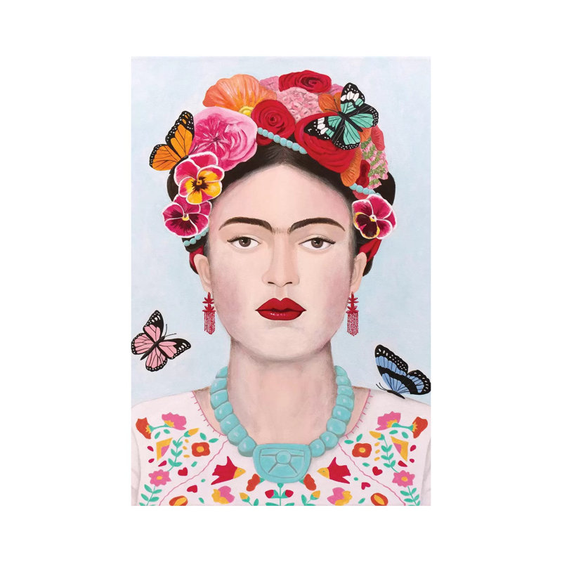 Frida Kahlo And Butterflies by Sally B - Wrapped Canvas Gallery-Wrapped Canvas Giclée, 20.32 cm H x 30.48 cm W