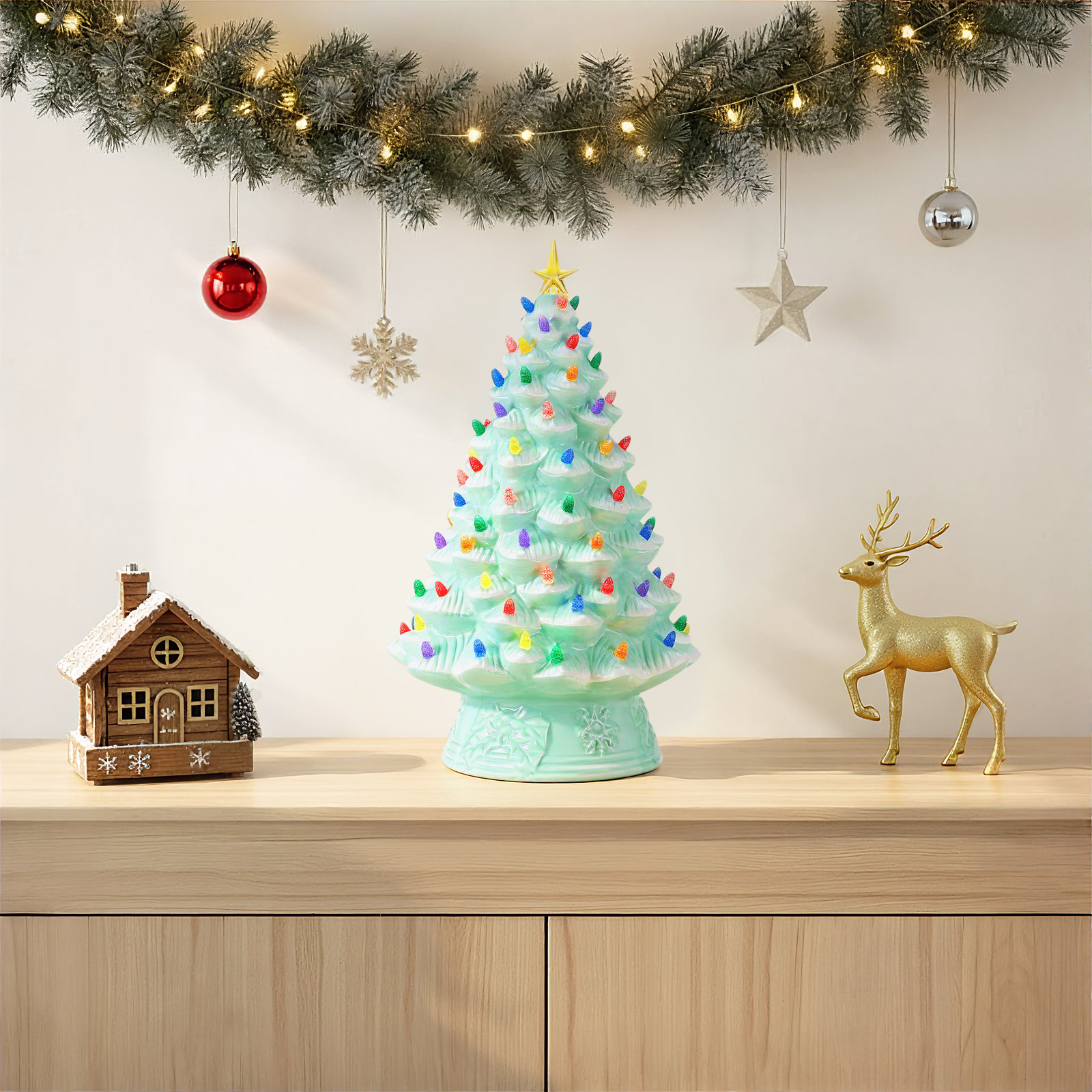 Nostalgic Ceramic Tabletop Tree, Seafoam