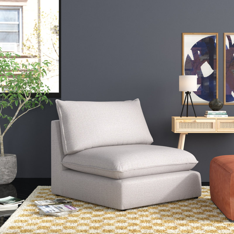 Lin durable sans accoudoirs Tupman Beige, Tissu beige texturé en lin