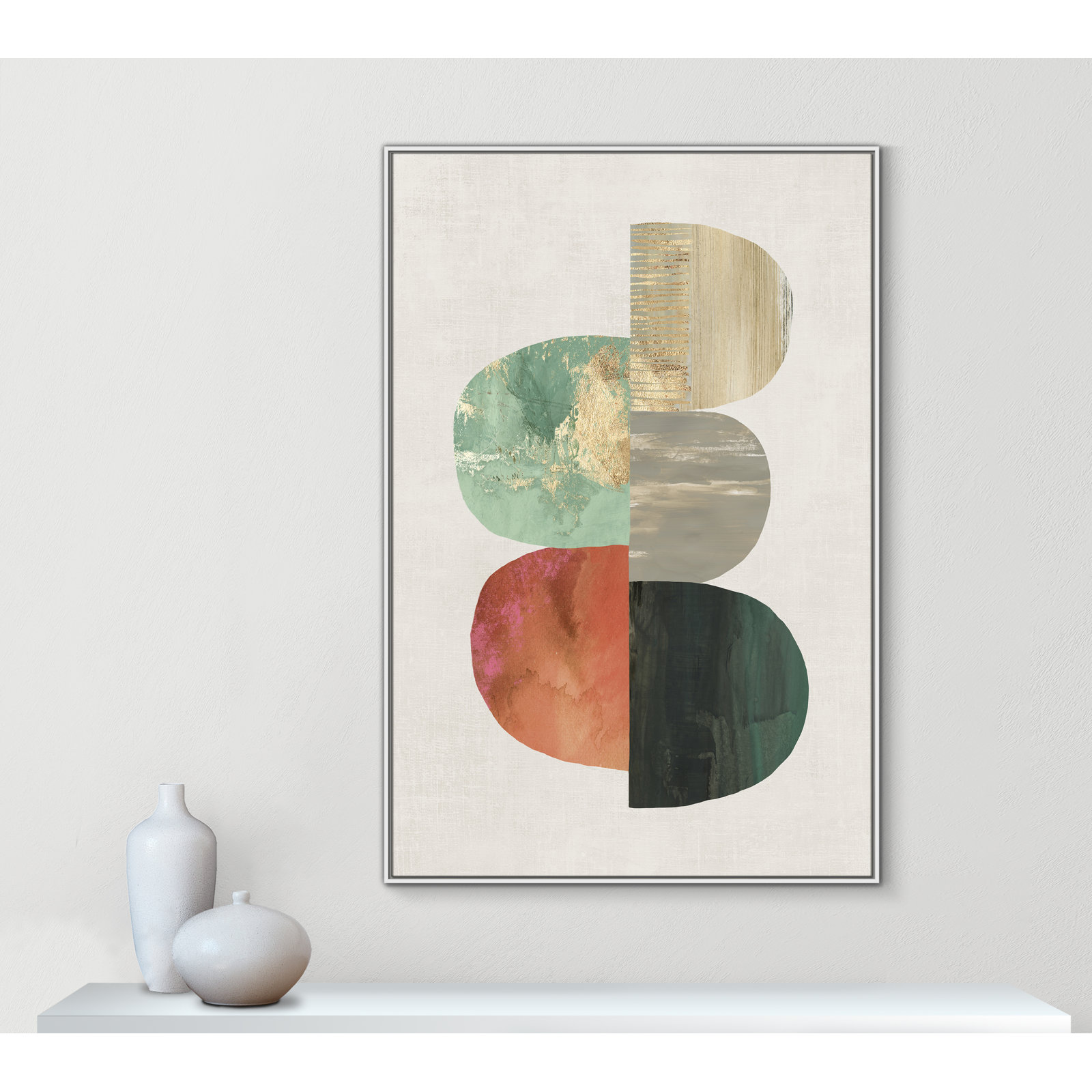 Evolving Energy I - Painting Print, Picture Framed Canvas, 61.5" H x 41.5" W, Silver