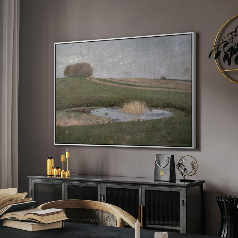 Paysage rétro - Dxxix, H 17 po x l 25 po x P 2 po, Toile encadrée flottée blanche