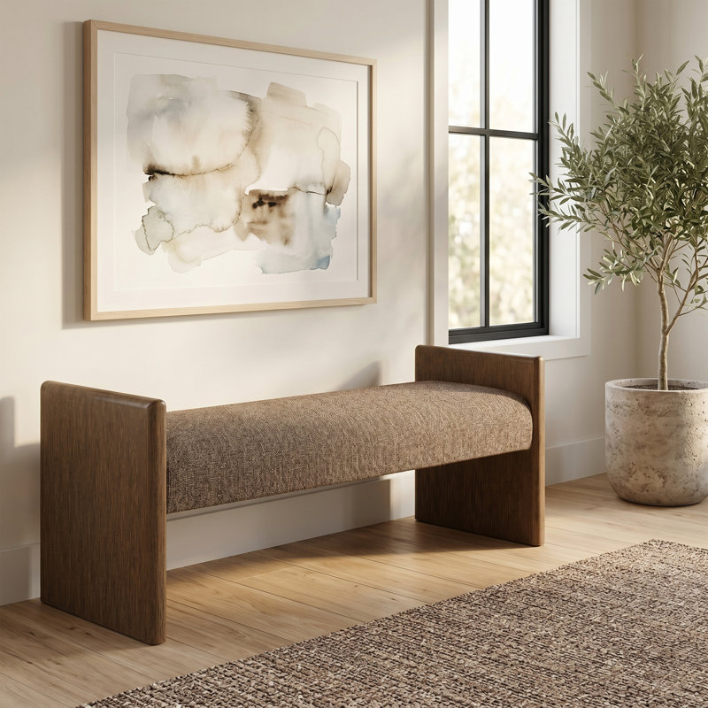 Banc rembourré en tissu brun Hickory, Brown Polyester Fabric, Brun