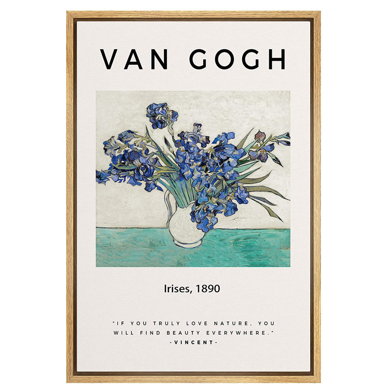 Irises 1890, coups de pinceau décoratifs par Vincent Van Gogh - peinture à cadre flottant, Naturel, H 24 po x l 16 po