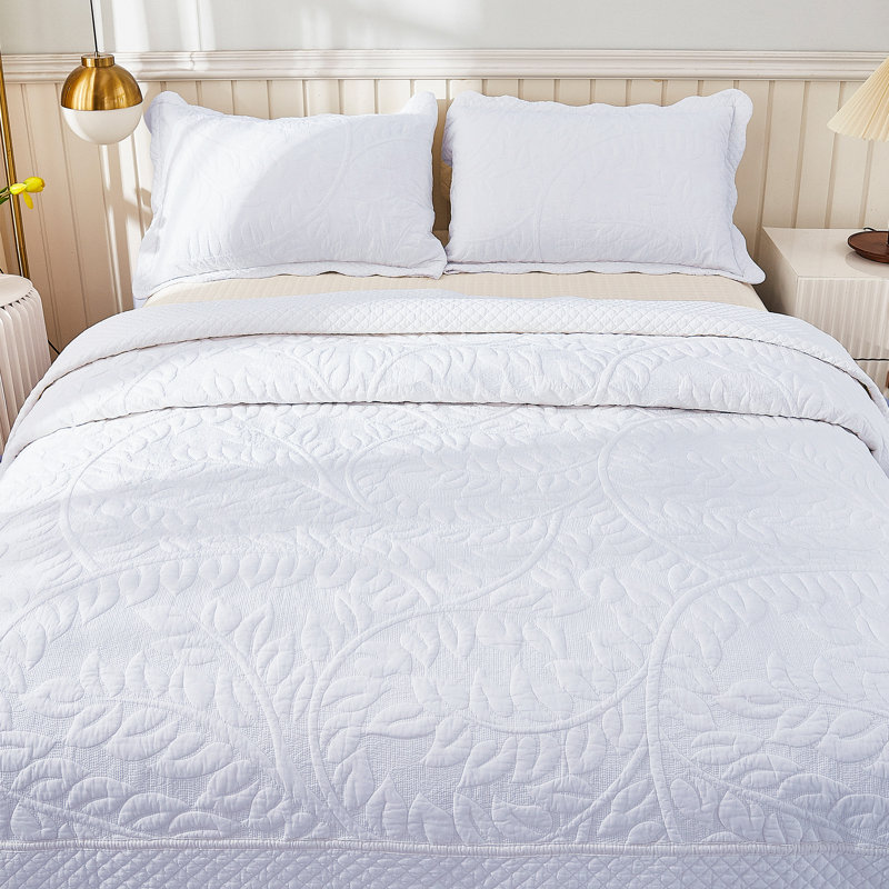 Cotton Quilt, King Quilt + 2 King Shams, White