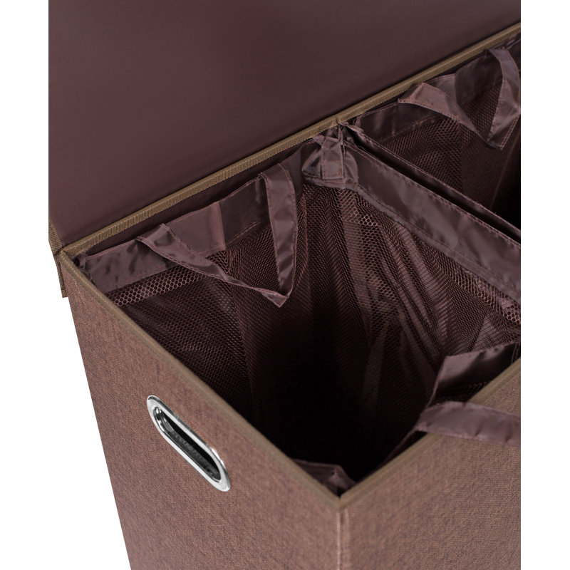 Panier à linge haut BirdRock avec couvercle et 2 sacs amovibles - Panier à linge double pliable 13 gallons (brun), Brun