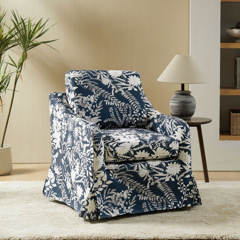 Fauteuil pivotant rembourré Asman Farmhouse, Mélange de polyester bleu marine
