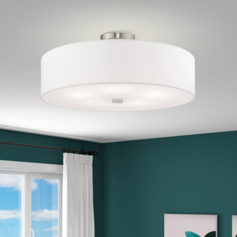 Plafonnier semi-encastré 5 lumières 22 po Flaire, Nickel brossé, Blanc cassé