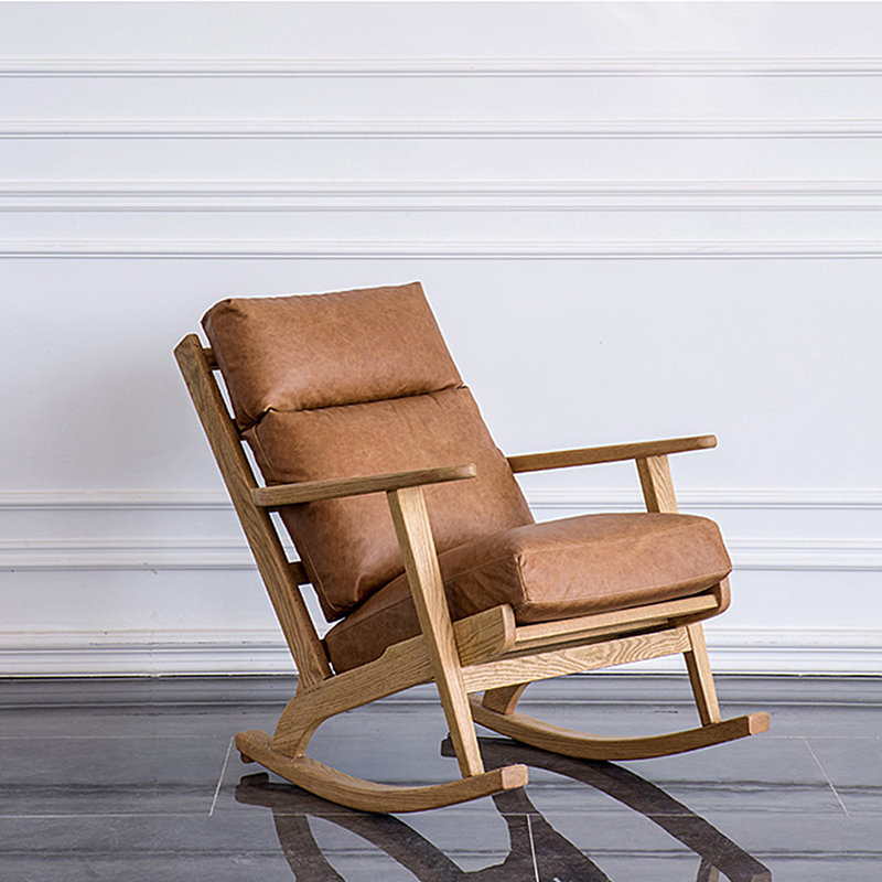 Chaise berçante en chêne massif de qualité, Brun, Naturel