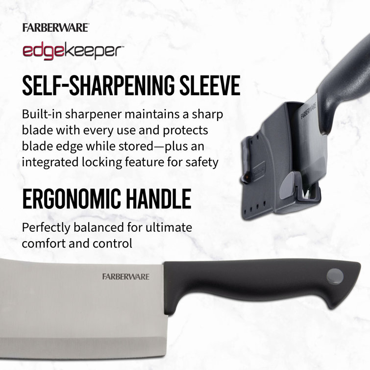 Farberware Ceramic 5-Inch Utility Knife with Custom-Fit Blade Cover, Razor-Sharp Kitchen Knife with Ergonomic, Soft-Grip Handle, Dishwasher-Safe, 5-in