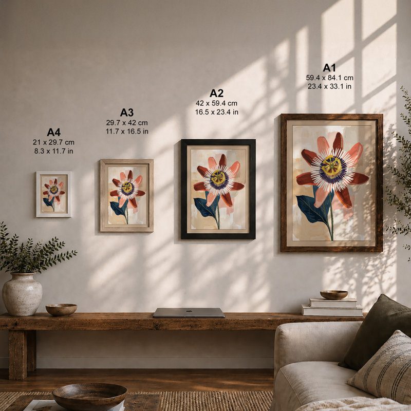 Geometric Bloom Botanical - Framed Print, Walnut, A4 - 29.7 x 21.0 cm