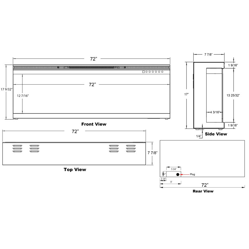 Sideline Infinity 72" Black 3-Sided Smart Electric Fireplace