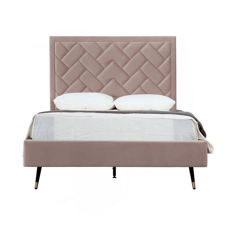 Lit double en velours Crosby, Lit double, Rosé