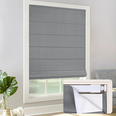 No Drill Light Filtering Roman Shades, Charcoal, 32"W x 48"H