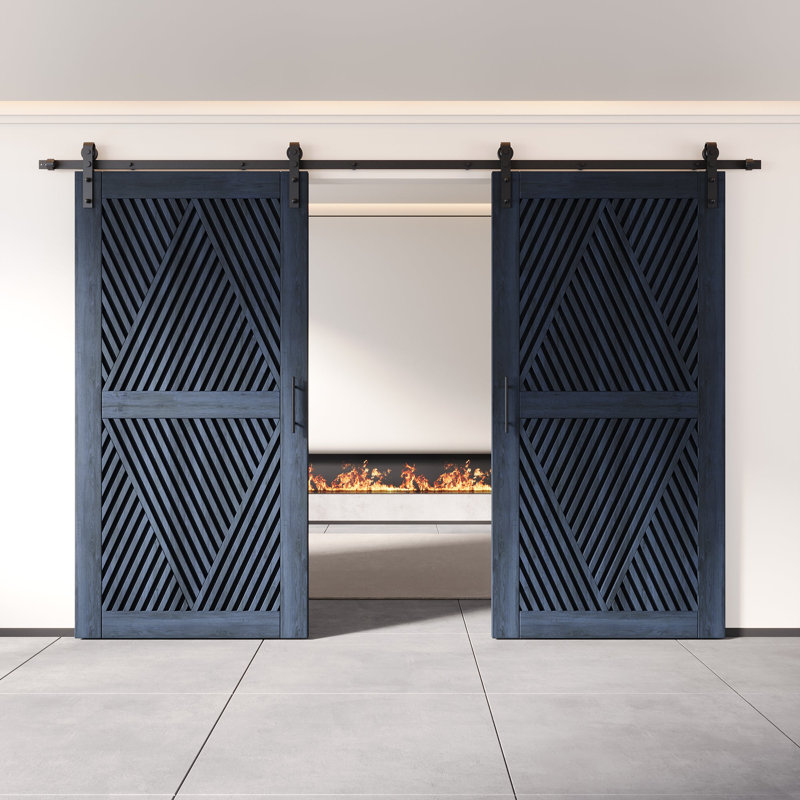 Portes de grange en forme de losange non assemblées et finies de 50 po x 80 po Homquer Navy, 50 po x 80 po