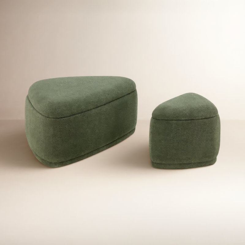 Adna Triangular Storage Ottoman, Mellow Forest Green Boucle