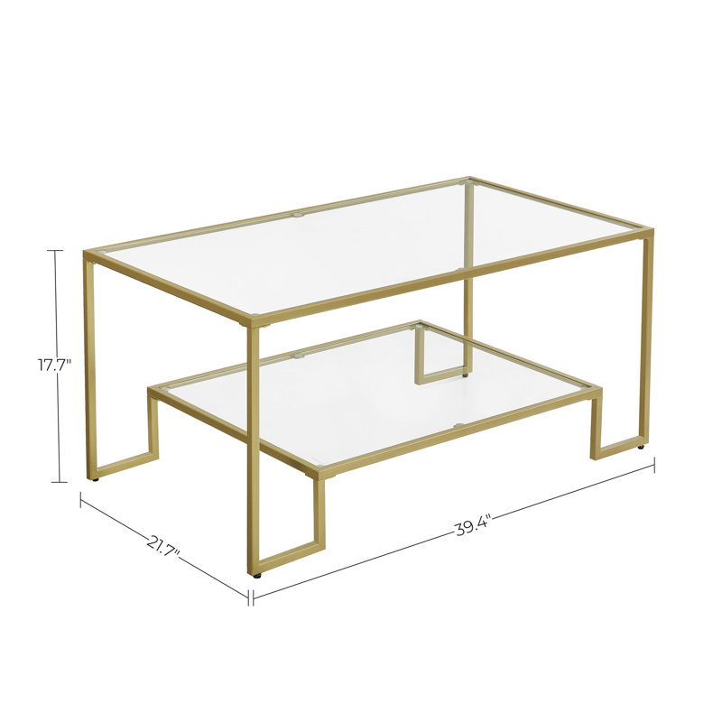 Nancy 39.4" W Rectangle Glass Top Coffee Table with Storage, Golden