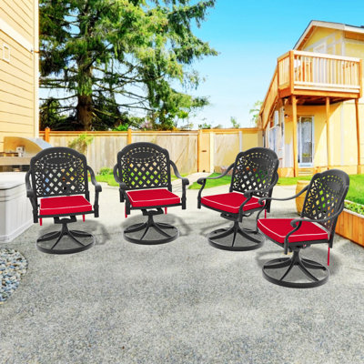 Cast Aluminum Patio Swivel Chair 4Pcs With Black Frame And Cushions