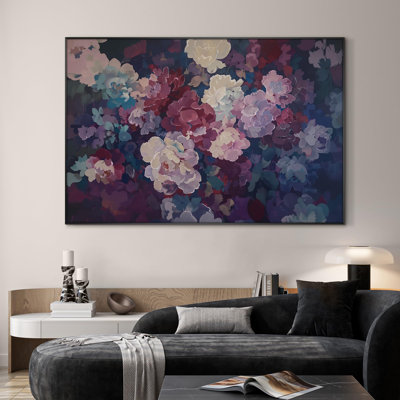 Extra Large Wall Art Fabric Print - Bold Peony Bloom in Colorful Impressionist Style, Lush Floral Artwork Decor for Living Room or Bedroom - "Frame Assembly Required (Unfinished Frame)"