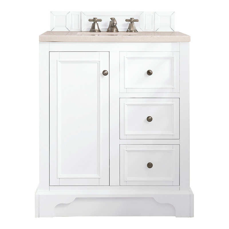 De Soto 31.3'' W Single Vanity, Bright White, Ethereal Noctis Quartz, 8" Widespread