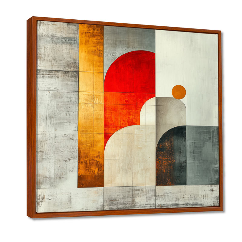 Nylie géométrique or rouge et gris Pure Form II - art géométrique abstrait, Impression encadrée flottante, Brun