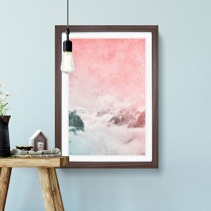 Cloudy Mountains - Single Picture Frame Painting on MDF, Walnut Framed, 87cm H x 62cm W x 2cm D