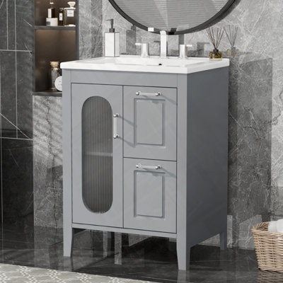 Meuble-lavabo de salle de bain avec porte à deux tiroirs et tablette réglable