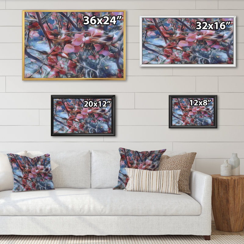 «Pink Magnolia Flowers», cadre photo, impression sur toile, H 8 po x l 12 po x P 1 po, Cadre flottant blanc