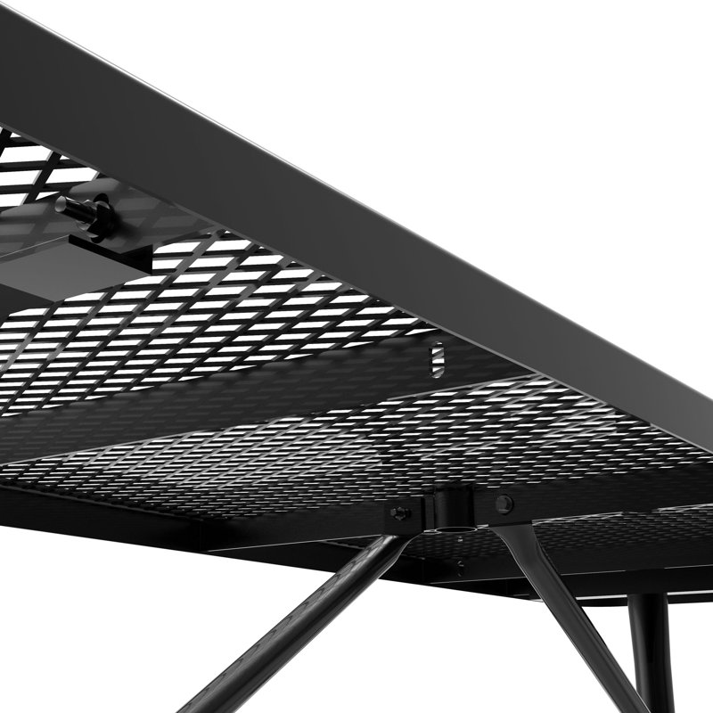 Kristy Commercial Grade Expanded Mesh Metal Outdoor Picnic Table with Anchors, Black, 29.5" H x 72.25" W x 61.75" D