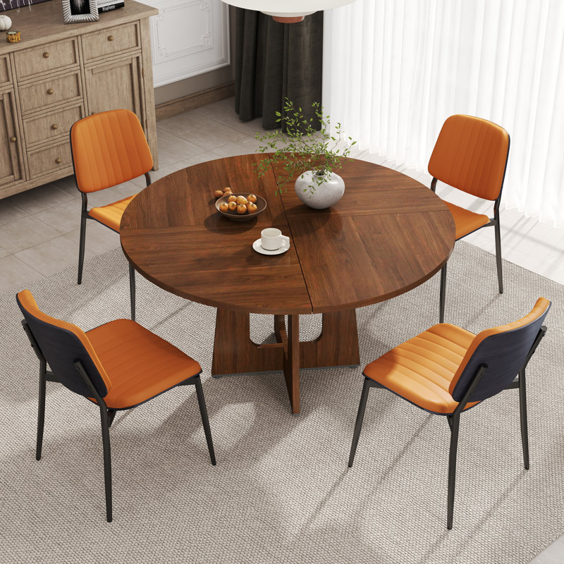 Ensemble de table de salle à manger 47 po, table de cuisine de ferme avec chaises modernes en similicuir, Noir / brun, Noyer